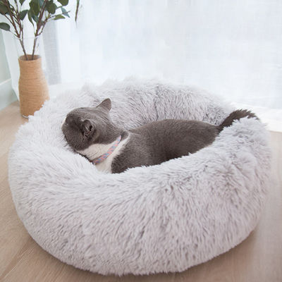ขายส่ง Warm Plush Soft Donut Cats สุนัข Bed Faux Fur Dog Calming Bed