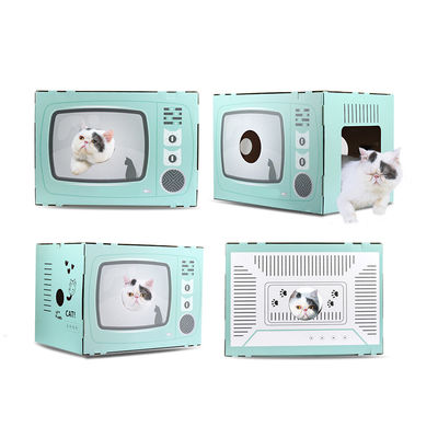 Cat House Scratcher Retro TV Shape Cat Lounge พร้อม Scratch Pad กระดาษลูกฟูก Cave Bed Scratcher