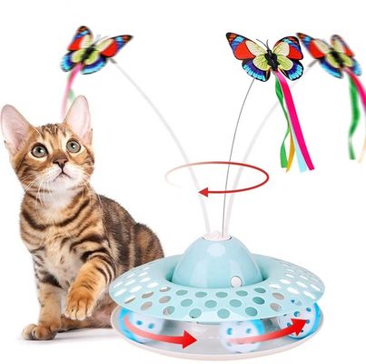 Interactive Cat อัตโนมัติ Teaser &amp; Exerciser ของเล่นลูกแมวกับ Spinning Butterfly