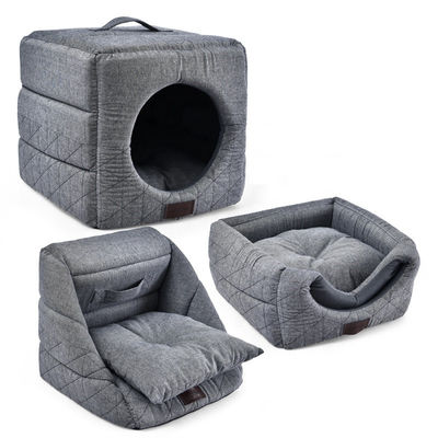 3 In 1 พับ Cat Cave Dir ทนเตียงสัตว์เลี้ยงที่สะดวกสบาย Grey Cat Bed House