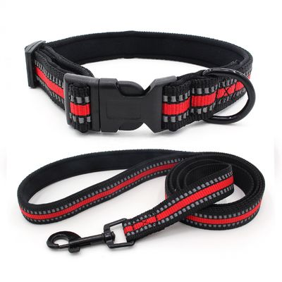 Neoprene Lining dog Collar Leash Set สายรัดสะท้อนแสง QUICK RELEASE BUCKLE COLLAR พร้อมเชือกลากชุด Dog Leash