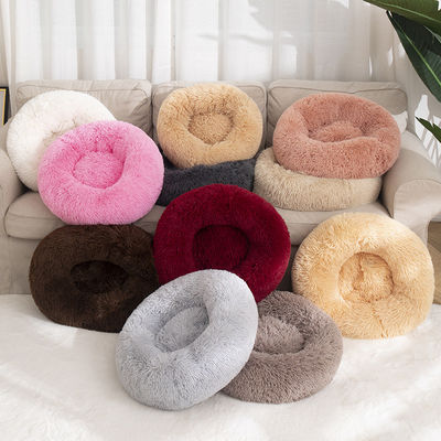คุณภาพสูง Warm Plush เตียงสัตว์เลี้ยงหรูหรา Ultra Soft Fluffy Donut Cuddler แมวสุนัข Nest Faux Fur Dog Calming Bed