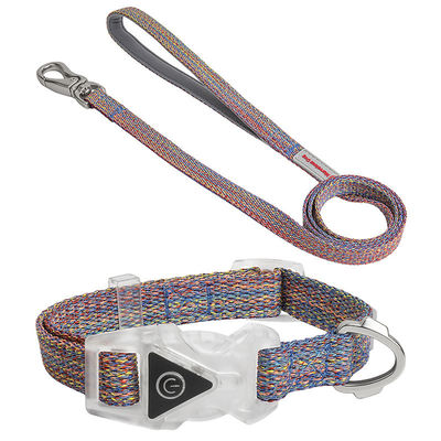 Led Dog Pet Collars Leash Set เชือกไนล่อนตกแต่งปรับได้ สายจูงสุนัข สายจูงสุนัขสะท้อนแสง