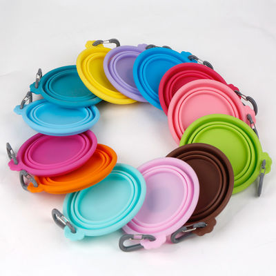 ชามอาหารสุนัขซิลิโคนเดินทางพับได้ไม่ลื่นชามอาหารลูกสุนัขสีสันสดใส