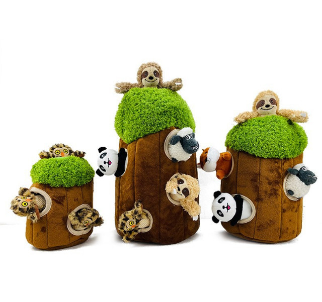 การออกแบบใหม่ Pet Puzzle Squeaky Soft Plush Chew ซ่อนและค้นหาชุดของเล่นสุนัข