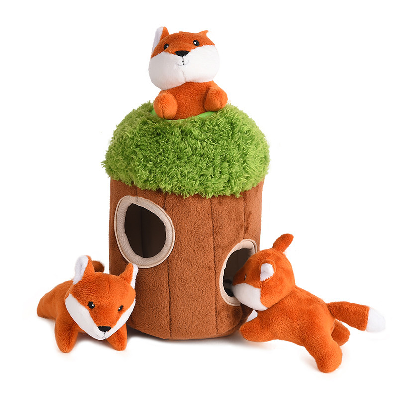 การออกแบบใหม่ Pet Puzzle Squeaky Soft Plush Chew ซ่อนและค้นหาชุดของเล่นสุนัข