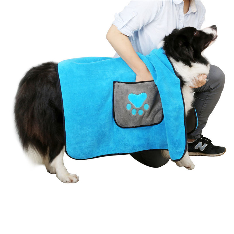 ซุปเปอร์ดูดซับไฟเบอร์ Thicken Winter Dog เสื้อคลุมอาบน้ำ ผ้าขนหนู พร้อมกระเป๋าสำหรับ Big Dogs Quick Dry