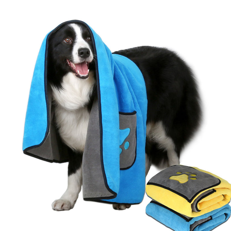 ซุปเปอร์ดูดซับไฟเบอร์ Thicken Winter Dog เสื้อคลุมอาบน้ำ ผ้าขนหนู พร้อมกระเป๋าสำหรับ Big Dogs Quick Dry