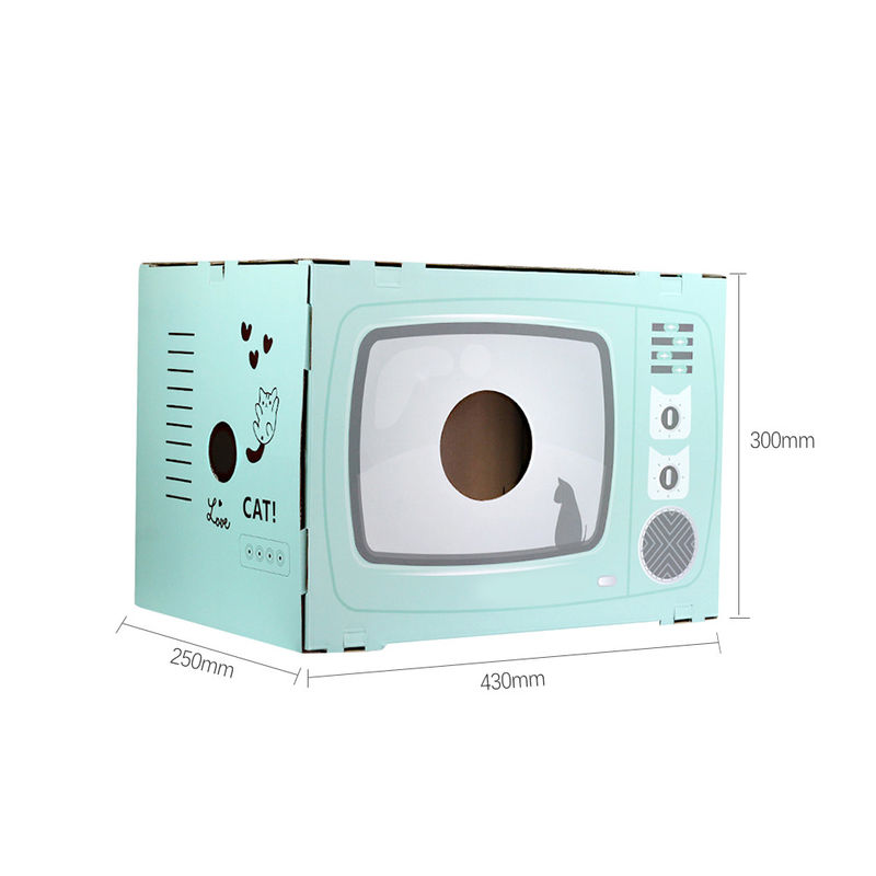 Cat House Scratcher Retro TV Shape Cat Lounge พร้อม Scratch Pad กระดาษลูกฟูก Cave Bed Scratcher