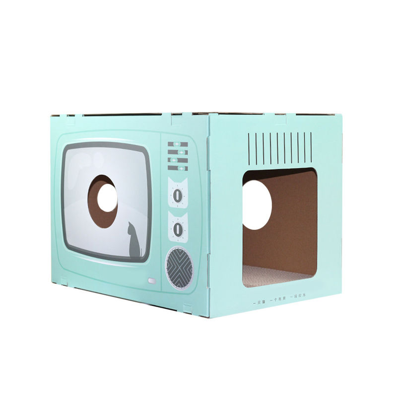 Cat House Scratcher Retro TV Shape Cat Lounge พร้อม Scratch Pad กระดาษลูกฟูก Cave Bed Scratcher