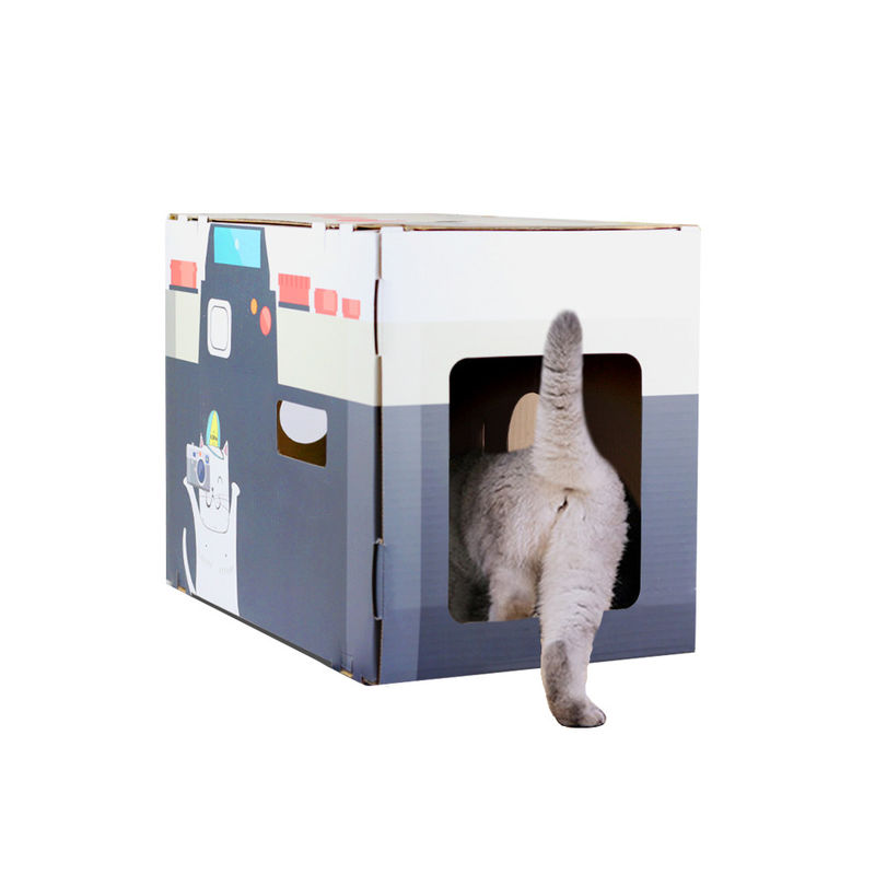 Cat House Scratcher กล้องย้อนยุครูปทรง Cat Lounge พร้อม Scratch Pad Corrugated Cardboard Cave Bed Scratcher