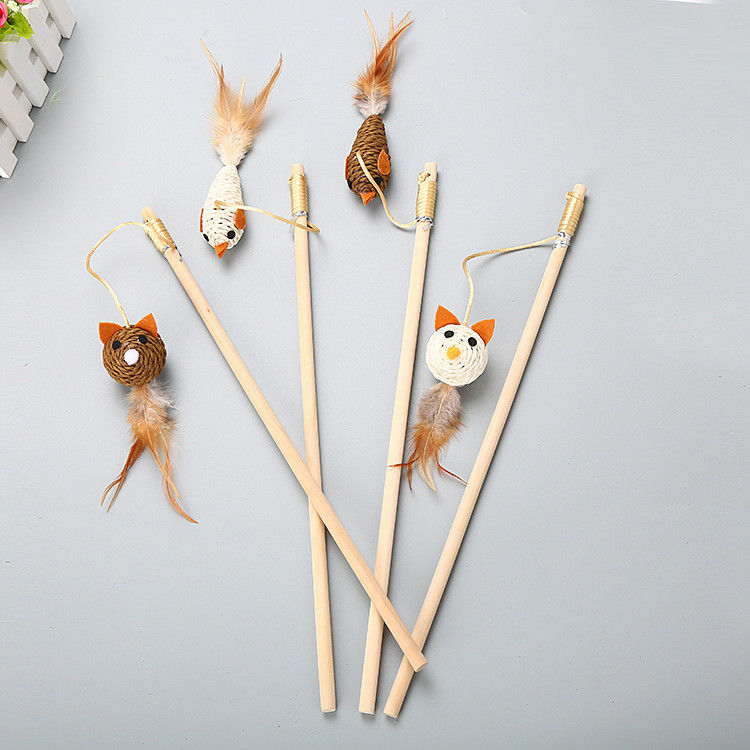 หลายสไตล์ Cat ของเล่นสำหรับสัตว์เลี้ยง Interactive Funny Feather Cat Fishing Pole Toy