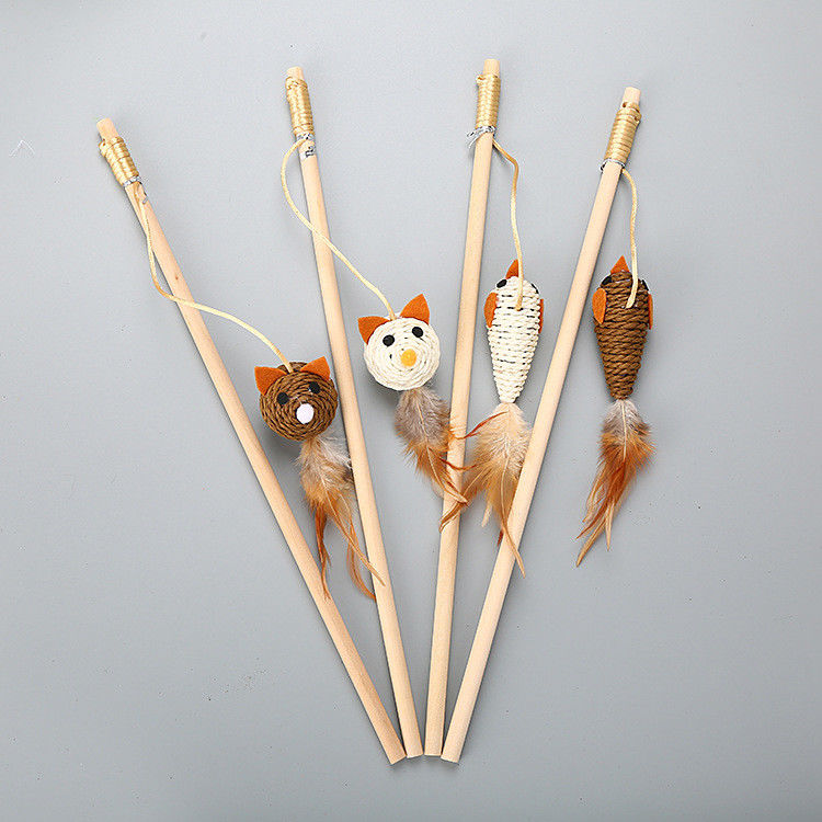 หลายสไตล์ Cat ของเล่นสำหรับสัตว์เลี้ยง Interactive Funny Feather Cat Fishing Pole Toy