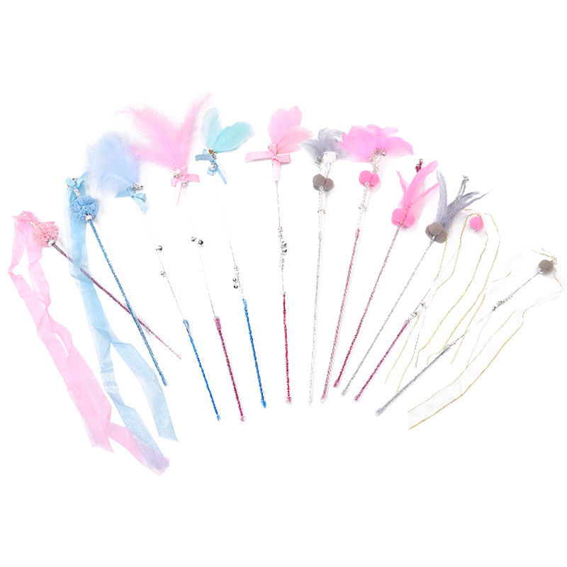 Interactive Feather Cat ของเล่นสำหรับสัตว์เลี้ยง ไม้เรียว พลาสติก Fairy Cat Teaser Stick