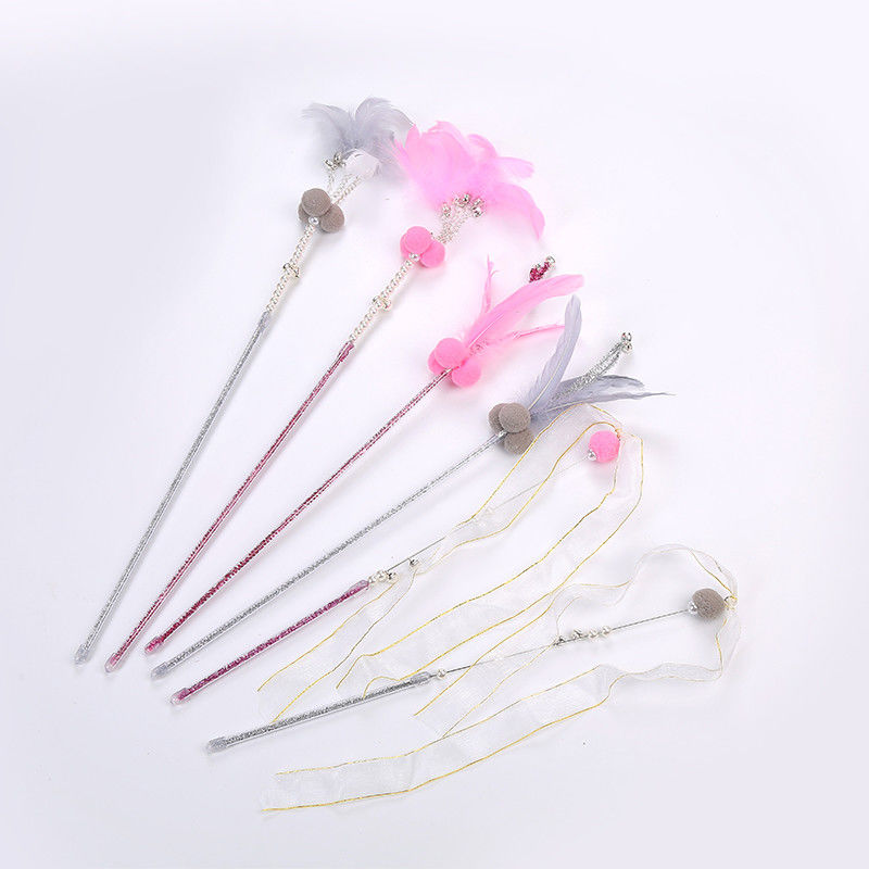 Interactive Feather Cat ของเล่นสำหรับสัตว์เลี้ยง ไม้เรียว พลาสติก Fairy Cat Teaser Stick