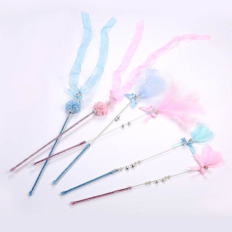 Interactive Feather Cat ของเล่นสำหรับสัตว์เลี้ยง ไม้เรียว พลาสติก Fairy Cat Teaser Stick