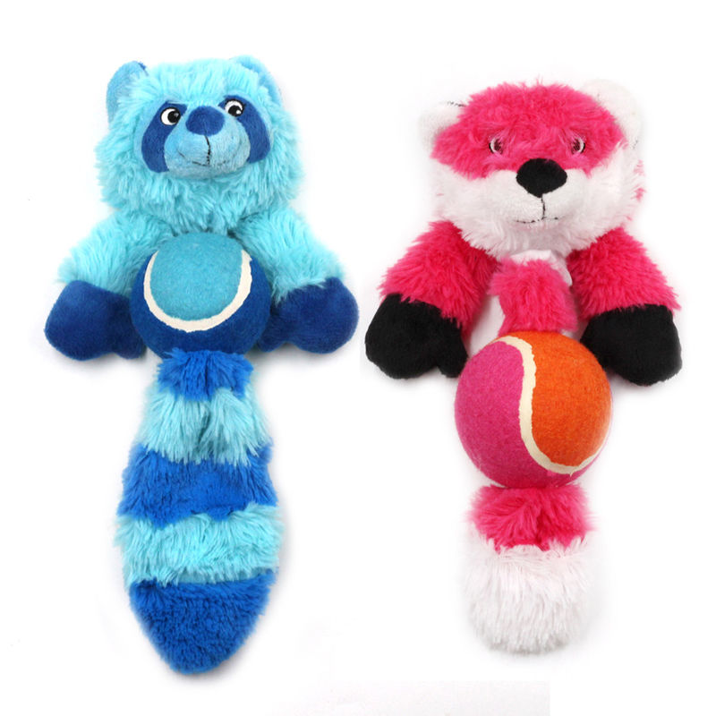 ของเล่นตุ๊กตาสุนัข Squeaky Fox Raccoon ทนต่อการกัด สุนัข Interactive Molar Toys