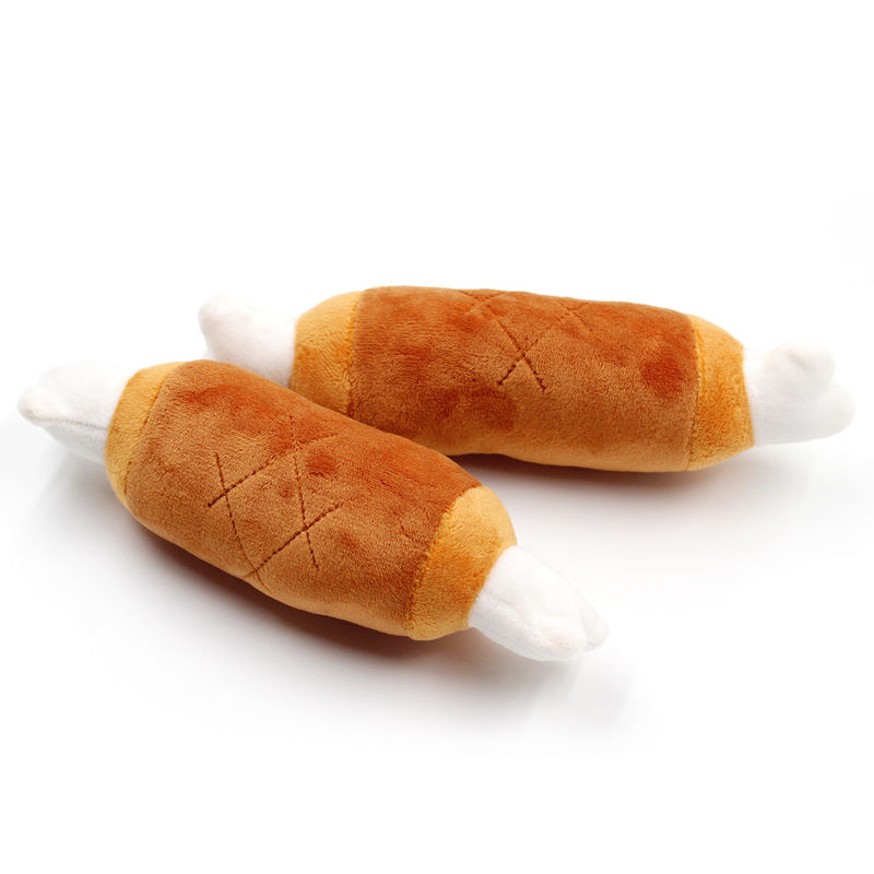 Two Headed Bone Shape Plush Squeaky Dog Chew Toys ของเล่นลูกสุนัข Teething 27g