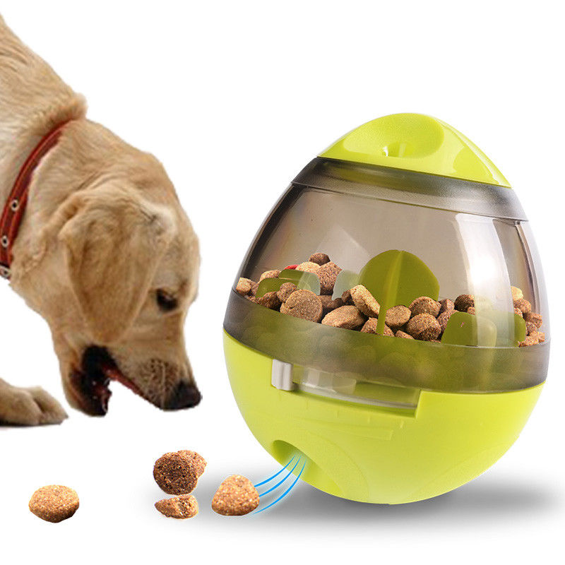 ของเล่นสำหรับสัตว์เลี้ยงแบบโต้ตอบสุนัขอัตโนมัติ Tumbler Leakage Food Dispensing Ball