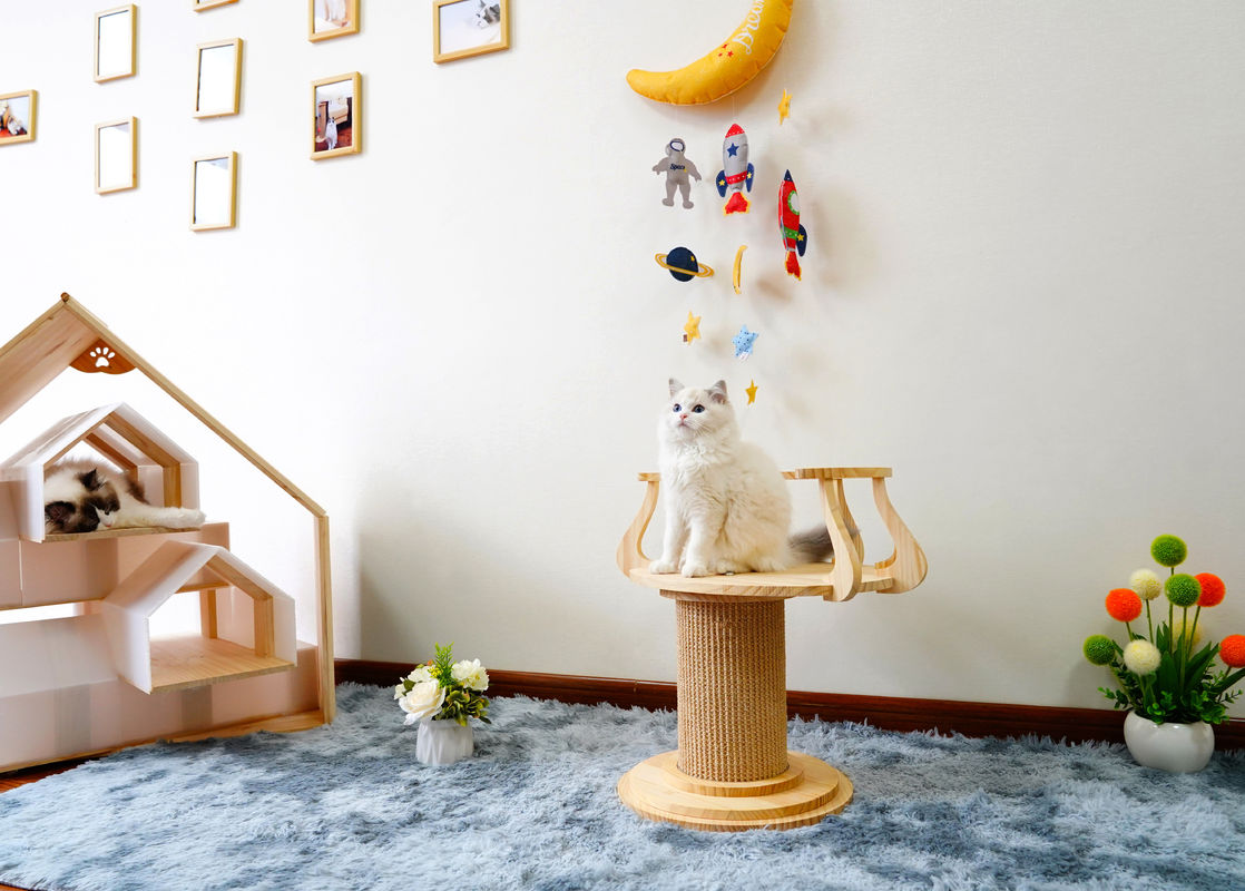 เป็นมิตรกับสิ่งแวดล้อม Wood Scratching Cat Climbing Tree Tower Cat Photo Table L ขนาด 72cm M 62cm