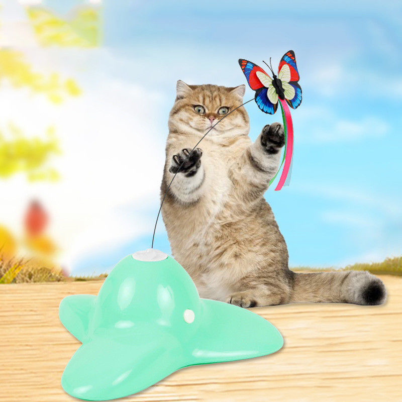 285g Cat ของเล่นสำหรับสัตว์เลี้ยง Flutter Bug Electric Rotating Butterfly Cat Toy