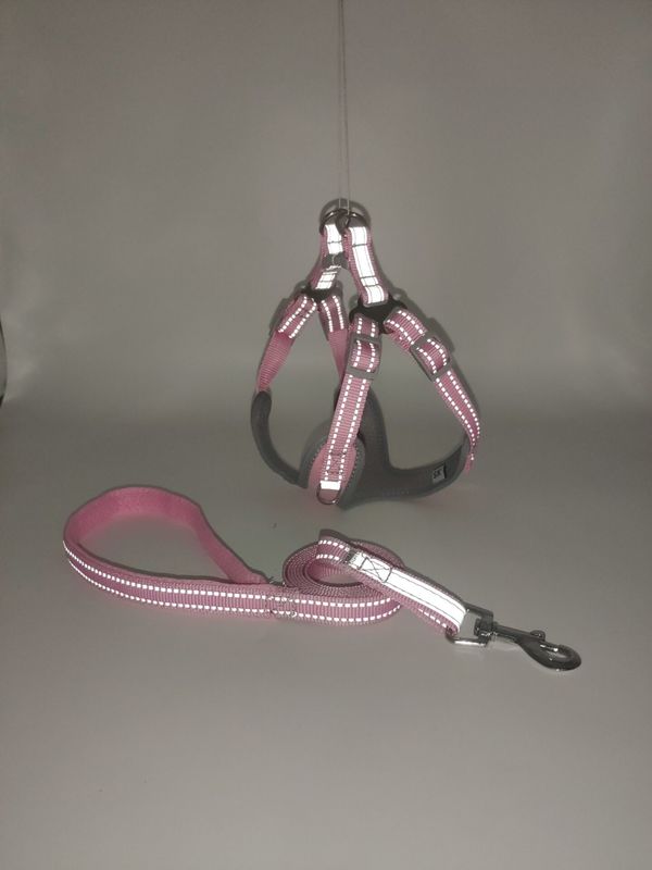 ผ้า Oxford Light Reflecting Pet Collar Leash Harness Set Safety Comfortable