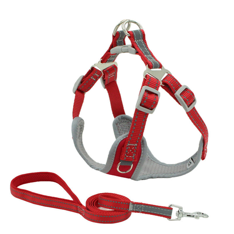 ผ้า Oxford Light Reflecting Pet Collar Leash Harness Set Safety Comfortable