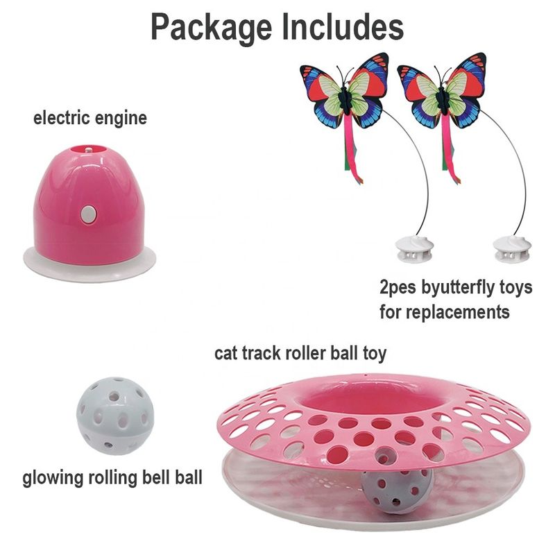 Interactive Cat อัตโนมัติ Teaser &amp; Exerciser ของเล่นลูกแมวกับ Spinning Butterfly