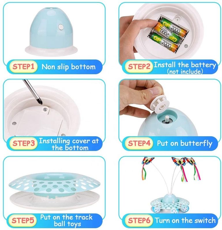 Interactive Cat อัตโนมัติ Teaser &amp; Exerciser ของเล่นลูกแมวกับ Spinning Butterfly