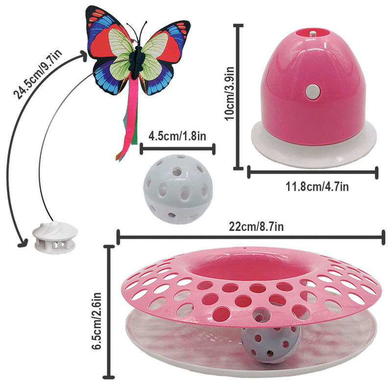 Interactive Cat อัตโนมัติ Teaser &amp; Exerciser ของเล่นลูกแมวกับ Spinning Butterfly