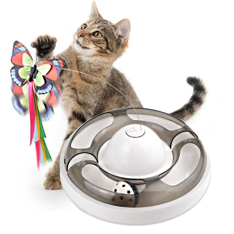 ของเล่นสัตว์เลี้ยงแมวหมุนด้วยไฟฟ้าพร้อมลูกบอลบรรเทาความน่าเบื่อ Hey Butterfly Cat Toy