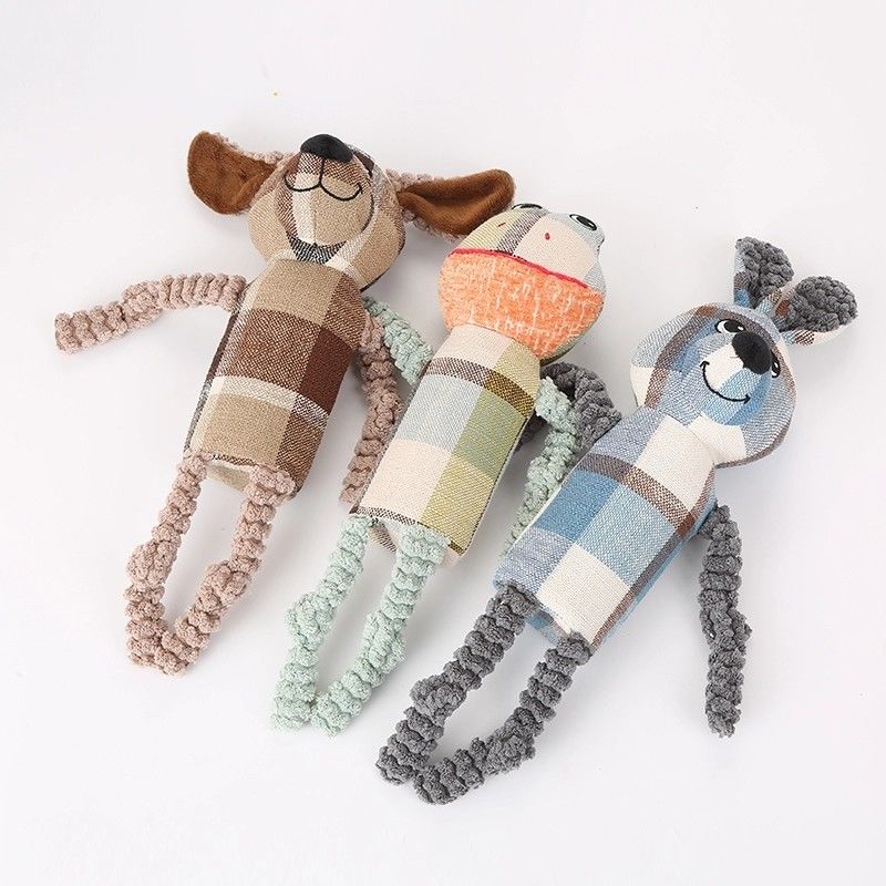 Canvas Squeaky Dog ของเล่นสำหรับสัตว์เลี้ยงกัดกันด้วยเสียง Tube Molar Puppy Teething Toys 70g