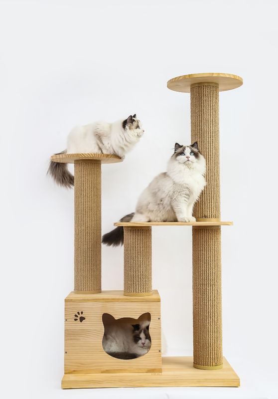 OEM และ ODM หรูหราแมวไม้ปีนต้นไม้เฟอร์นิเจอร์บันไดความปลอดภัย Pet Rise Bed