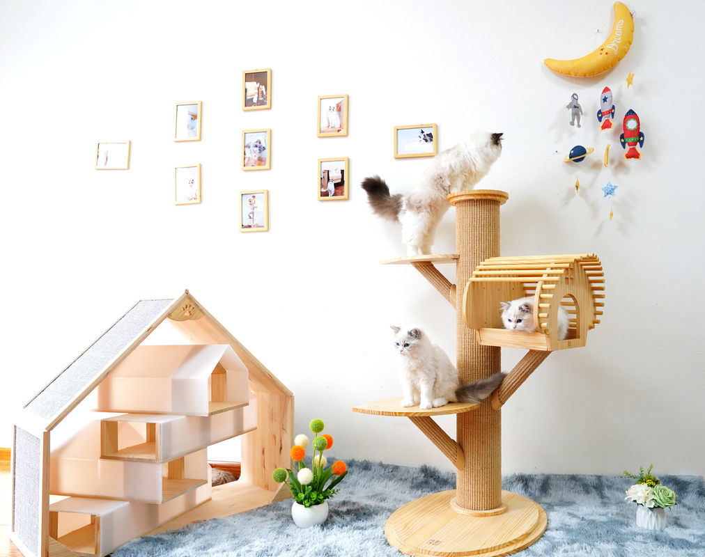 ไม้ทึบขนาดใหญ่ 123 ซม. แมวปีนต้นไม้ Cat กิจกรรมทาวเวอร์พร้อมเสาเกา