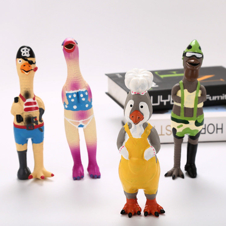 Squeaky Latex Chicken Interactive Rubber ของเล่นลูกสุนัขเคี้ยว 70g 24X6X6 Cm