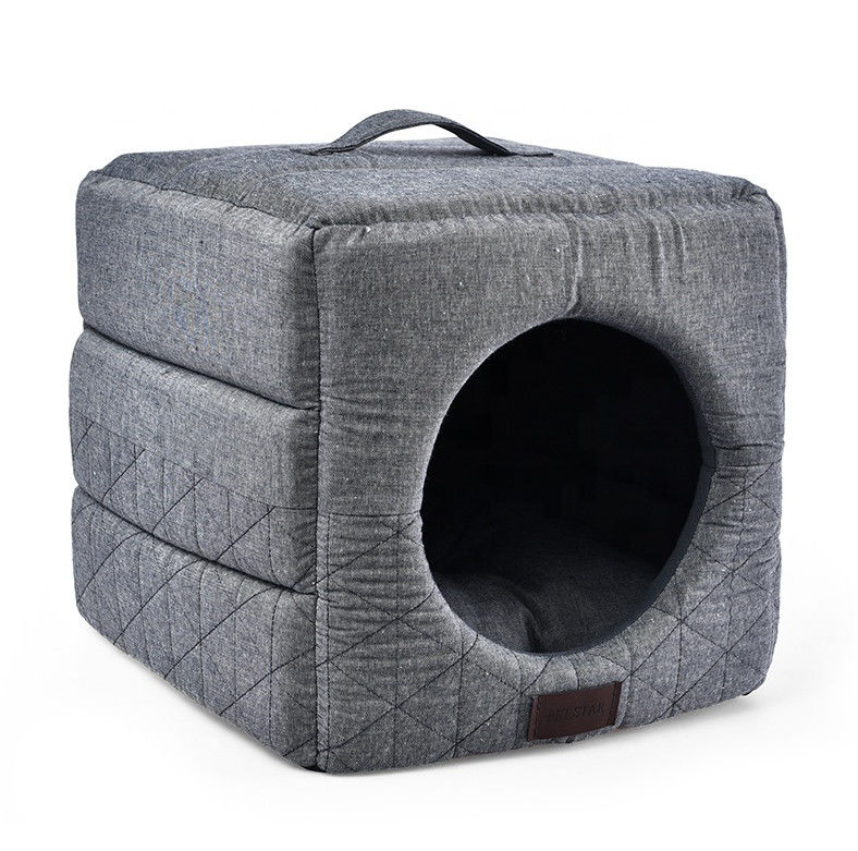 3 In 1 พับ Cat Cave Dir ทนเตียงสัตว์เลี้ยงที่สะดวกสบาย Grey Cat Bed House