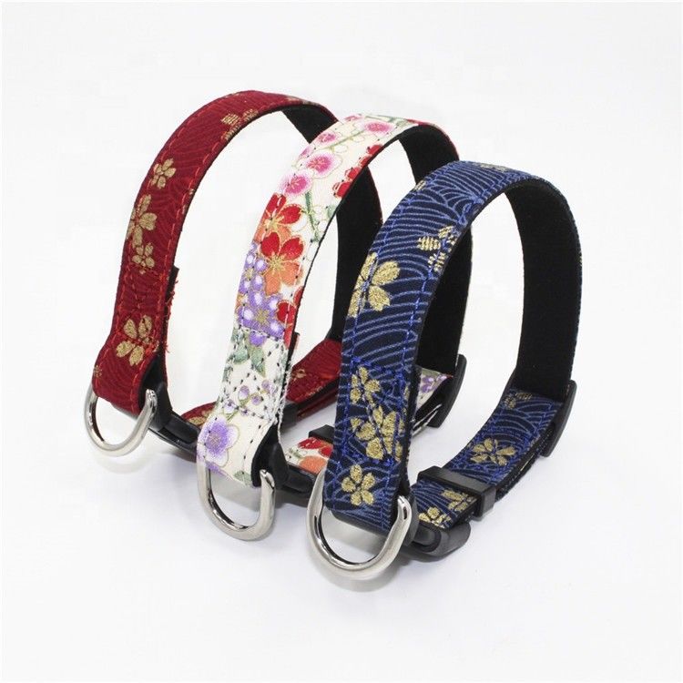 พิมพ์ Sakura Suede Substrate ลูกสุนัขปลอกคอสุนัขสายรัดชุด D แหวนสไตล์ญี่ปุ่น