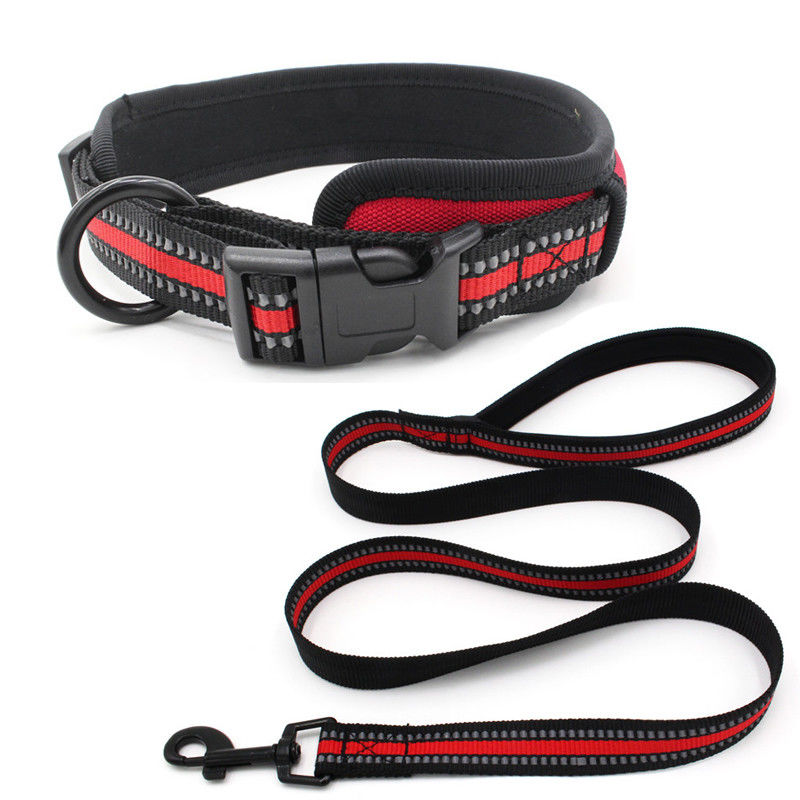 Neoprene Lining dog Collar Leash Set สายรัดสะท้อนแสง QUICK RELEASE BUCKLE COLLAR พร้อมเชือกลากชุด Dog Leash