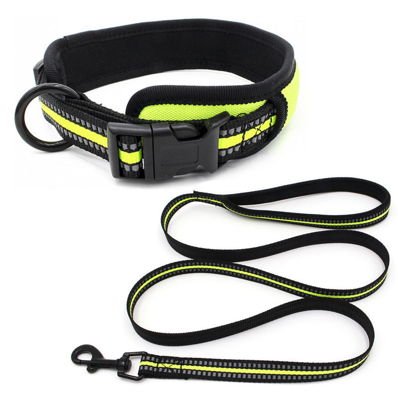 Neoprene Lining dog Collar Leash Set สายรัดสะท้อนแสง QUICK RELEASE BUCKLE COLLAR พร้อมเชือกลากชุด Dog Leash