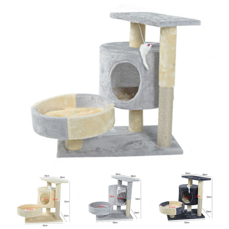 หลายระดับคอนโดไม้ Cat Climber Tower Sisal โพสต์เกาแมวขนาดใหญ่