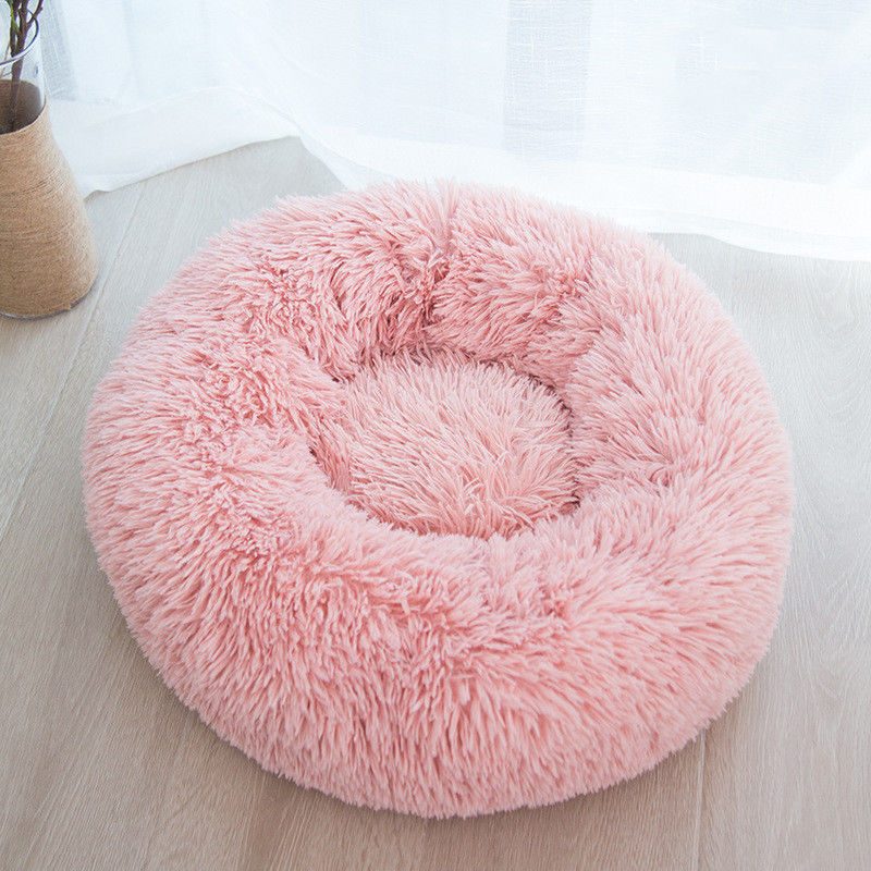 คุณภาพสูง Warm Plush เตียงสัตว์เลี้ยงหรูหรา Ultra Soft Fluffy Donut Cuddler แมวสุนัข Nest Faux Fur Dog Calming Bed