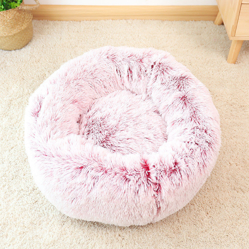 คุณภาพสูง Warm Plush เตียงสัตว์เลี้ยงหรูหรา Ultra Soft Fluffy Donut Cuddler แมวสุนัข Nest Faux Fur Dog Calming Bed