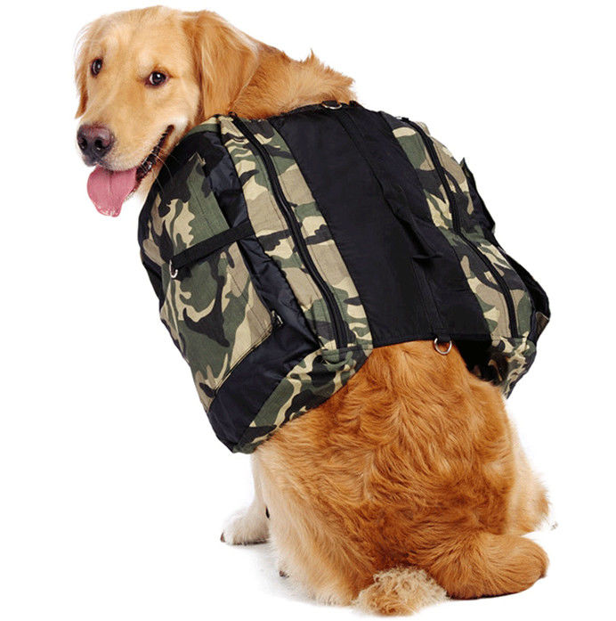 กระเป๋าเป้สะพายหลังสุนัข Camo แบบปรับได้สายรัดกระเป๋าล่าสัตว์สำหรับสุนัขขนาดใหญ่
