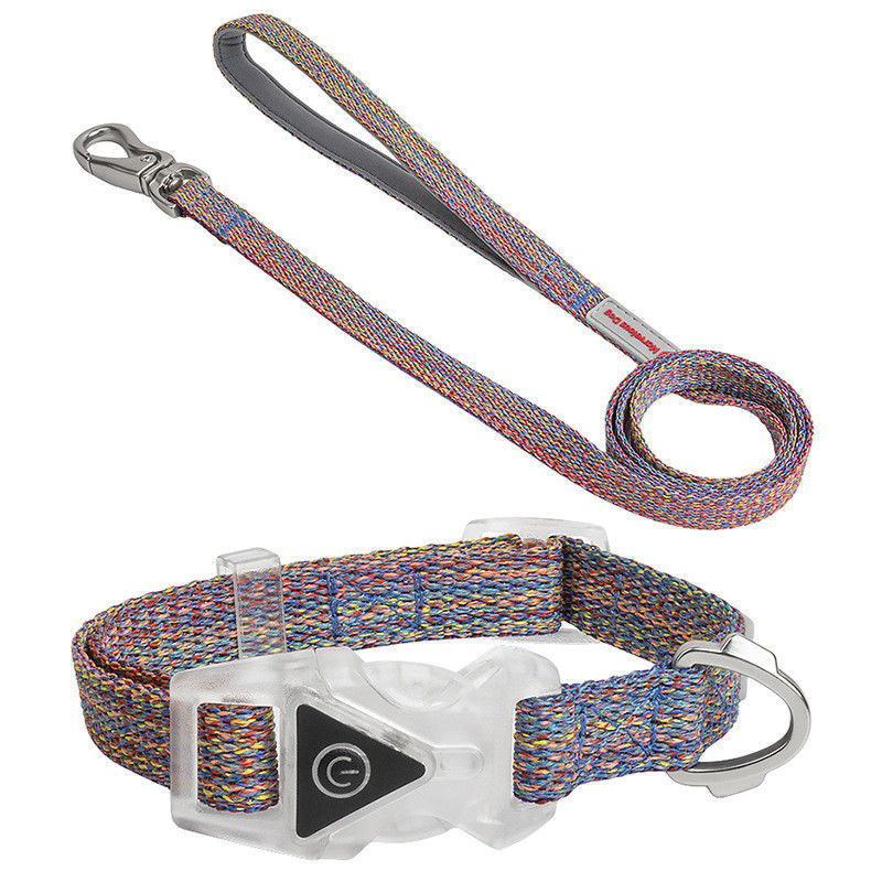 Led Dog Pet Collars Leash Set เชือกไนล่อนตกแต่งปรับได้ สายจูงสุนัข สายจูงสุนัขสะท้อนแสง