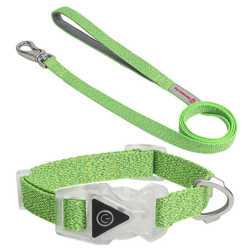 Led Dog Pet Collars Leash Set เชือกไนล่อนตกแต่งปรับได้ สายจูงสุนัข สายจูงสุนัขสะท้อนแสง