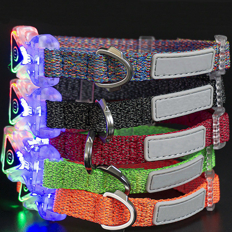 Led Dog Pet Collars Leash Set เชือกไนล่อนตกแต่งปรับได้ สายจูงสุนัข สายจูงสุนัขสะท้อนแสง