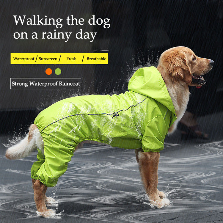 เสื้อกันฝนสุนัขสีเหลืองสะท้อนแสงฤดูหนาวที่อบอุ่น S-XXL สุนัข Rain Suit