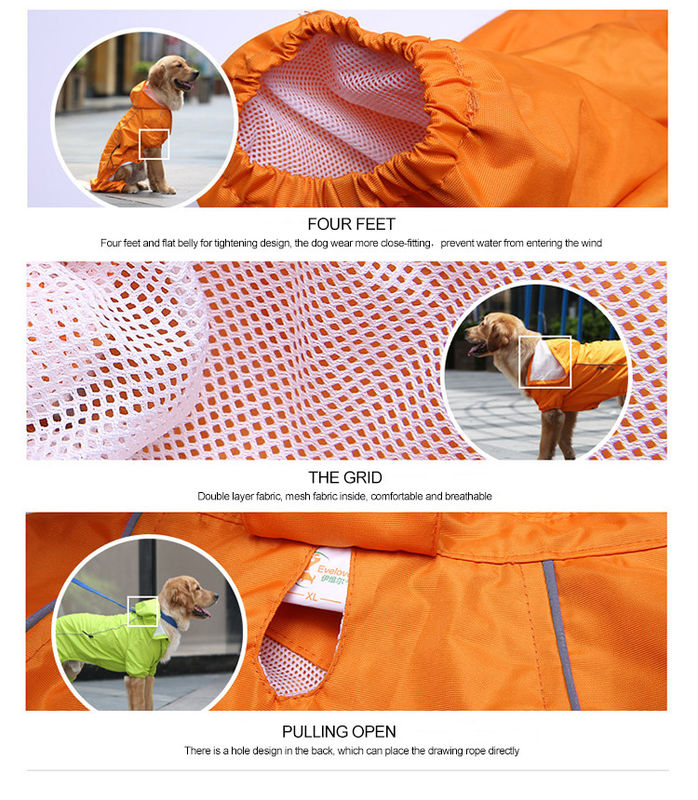 เสื้อกันฝนสุนัขสีเหลืองสะท้อนแสงฤดูหนาวที่อบอุ่น S-XXL สุนัข Rain Suit