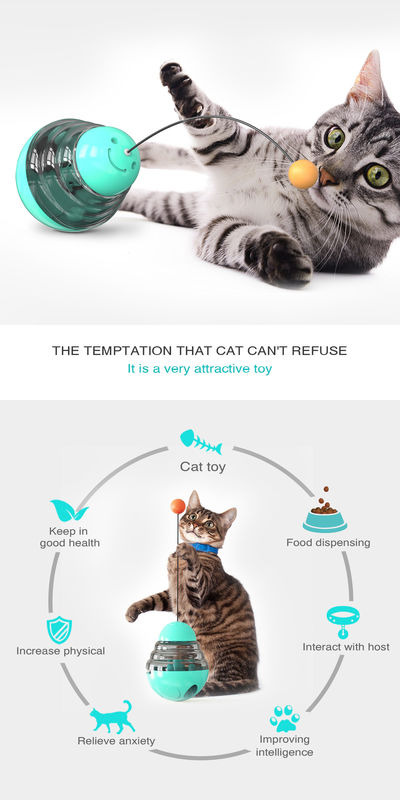 2 In 1 Interactive Cat ลูกบอลป้อนอาหารช้าที่ถอดออกได้ Tumbler Shaped Pet Treat Ball