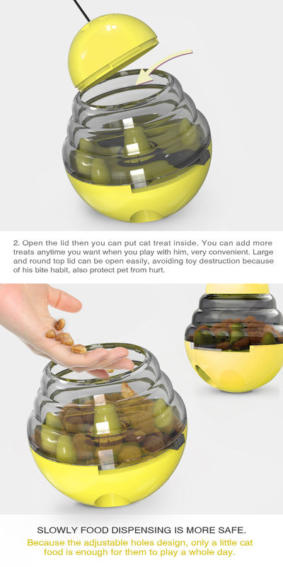 2 In 1 Interactive Cat ลูกบอลป้อนอาหารช้าที่ถอดออกได้ Tumbler Shaped Pet Treat Ball